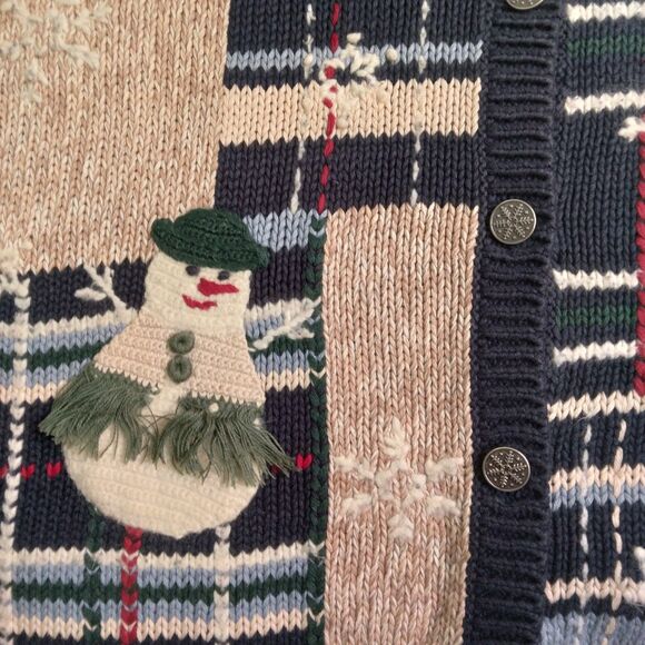 Vintage Nutcracker Christmas Holiday Party Cardigan Sweater Navy Snowmen Size L - Picture 8 of 15